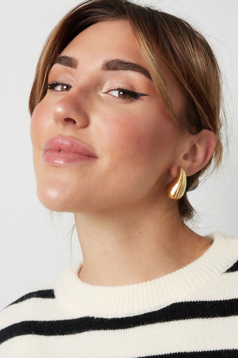 Dames oorbellen met dikke koepel en druppelvormige druppel van roestvrij staal - medium